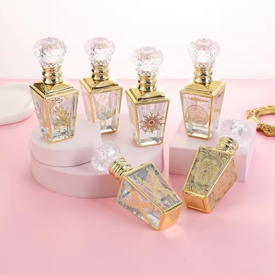 30ml UV Engraving Golden Square Shaped Perfume Glass Bottle With Plastic Lid